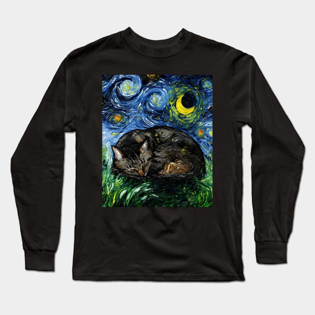 Sleepy Brown Tabby Night Long Sleeve T-Shirt by sagittariusgallery